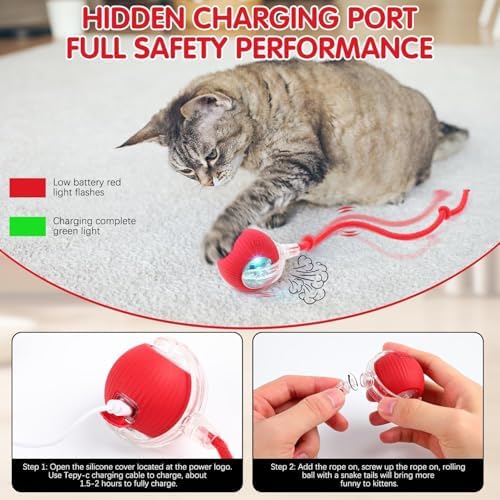 Automatic Interactive Cats Toy Ball for Indoor Rechargeable Self-Rolling
