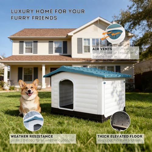 Elevated 2-Door Plastic Dog House Kennel with Fold