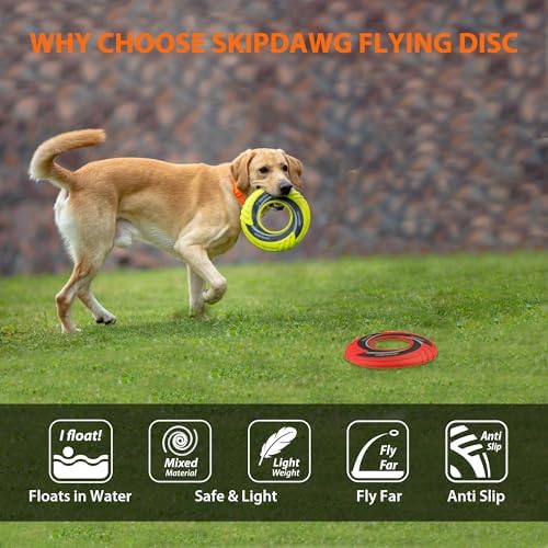 SKIPDAWG Dog Flying Disc Tug Toys 2 Pack, Light Fetch Toy for Outdoor Play