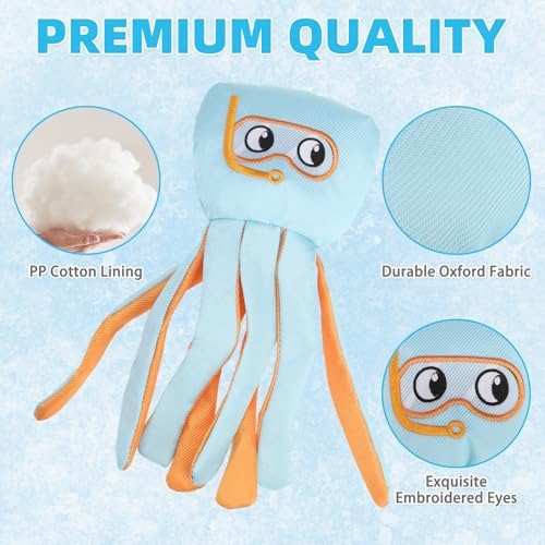 KOOLTAIL Squeaky Floating Dog Toys, 2 Pack Dog Pool Toys for Water Fetch and Training, Interactive Summer Outdoor Essentials Durable Pet Chew Toy for Small Medium Large Dogs, Cute Octopus & Squid