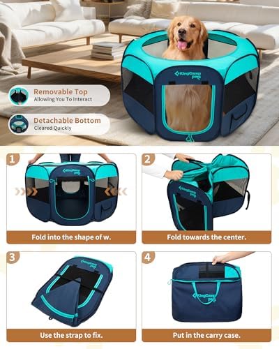 KingCamp Dog Playpen, Portable Foldable Cat Kitten Puppy Tent Crates 29"/36"/50" Pop Up Pet Playpen with Zippered Bottom & Cover for Indoor Outdoor Use (X-Large, Green)