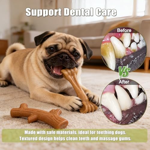 SCHITEC Dog Chew Toys for Aggressive Chewers, [2 Pack] Tough Bone and Stick Set with Chicken Flavor, Long Lasting Durable Puppy Teething Toy for Puppies Small Medium Dogs