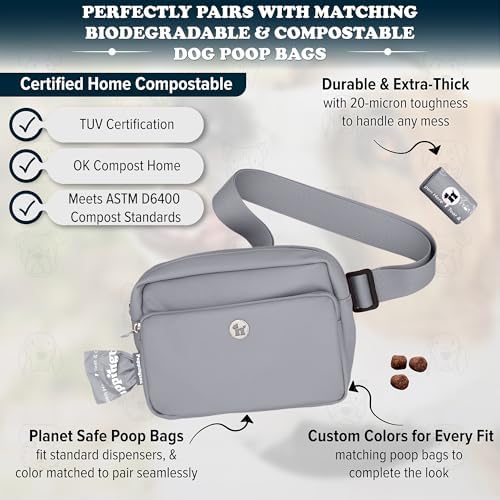 Puppington 3-in-1 Crossbody & Dog Treat Pouch for Pet Training - Matching Compostable Poop Bags, Built-In Poop Bag Dispenser & Slow-Feeding Travel Dog Bowl - Dog Walking Bag (Charcoal Gray)
