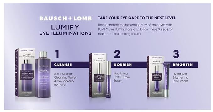 Lumify Eye Illuminations Night Eye Beauty Routine, Cleansing Water 5.4 fl oz, Brightening Eye Cream 0.5 oz, and Lash & Brow Serum 0.12 fl oz