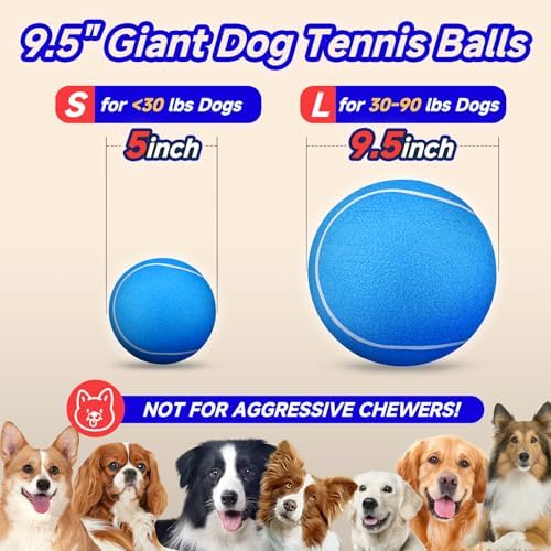 HETOO Tennis Balls for Dogs, Large Dog Toys, Herding Ball, 9.5 Inch