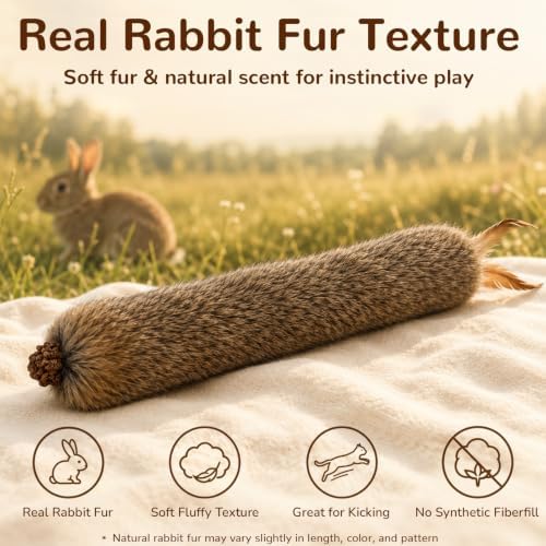 Agape Long Rabbit Fur Cat Toys, 3-Pack with Catnip & Silvervine Gall Fruit