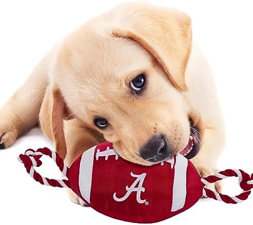 NCAA Alabama Crimson Tide Football Dog Toy, Tough Quality Nylon Materials, Strong Pull Ropes, Inner Squeaker, Collegiate Team Color
