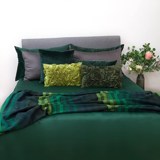 KINGROSE Velvet 3D Flower Lumbar Throw Pillow Cover, Green, 12 x 20 Inches | Floral Decorative Pillowcase, Soft Cushion Cover, For Bed Couch Sofa Living Room Summer