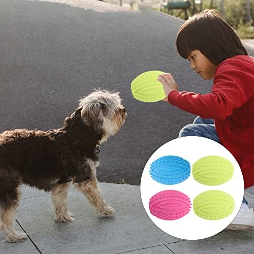 UEETEK Dog Rugby Ball Chew Toys : 4Pcs Interactive Dog Toys High Bounce Football for Puppy Teething Playing Training, 3.74x2.28x2.28 inch (Random Color)