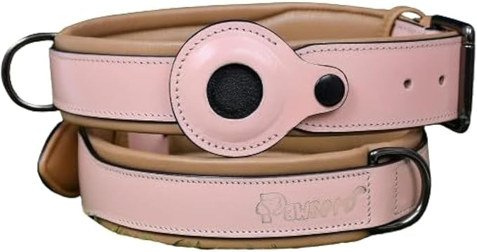 Airtag Luxury Real Leather Dog Collar Genuine Leather Dog Collar for Small Medium Large Dogs | Soft Padded Leather Collar With Anti -Rust Buckle Hardware (Size - S)Fits Neck 12, 13 & 14 inches
