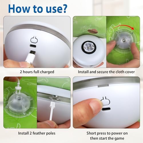 Muhhiba Interactive Cat Toys Rechargeable, Hide and Seek Kitten Toy with Touch Activated, Moving Concealed Feather, Tumbler Toy Design, Automatic Cat Toys for Indoor Cats to Chase and Exercise