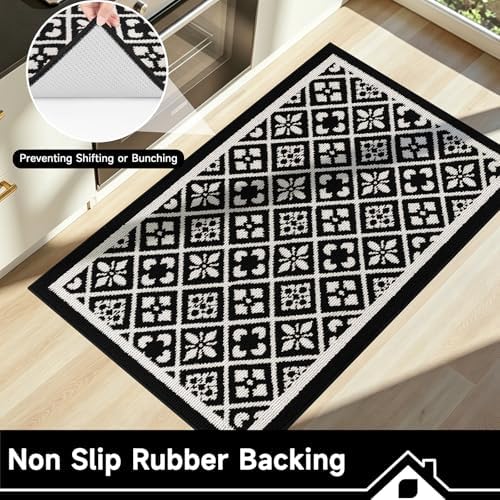 Ileading Indoor Door Mat, Absorbent Muddy Mats for Dogs, Low-Profile Entrance Welcome Mat with Non-Slip Rubber Backing, Washable Runner Carpet for Hallway,Entryway,Kitchen (Black 32x48in)