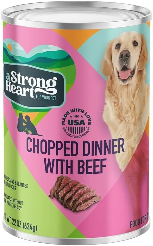 A Strong Heart Chopped Dog Food, Real Beef Dinner, 13.2oz Cans, 12pk | Chopped texture, real beef & chicken, complete & balanced all life stages, Made in USA