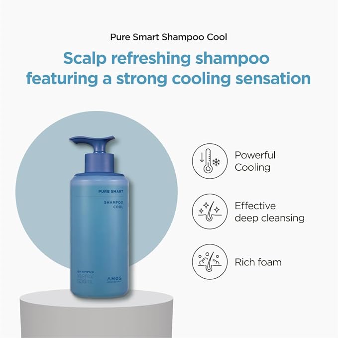 AMOS PROFESSIONAL Pure Smart Shampoo Cool l Oil & Flake ControL, Cooling Menthol, Deep Cleanse, Refreshes Scalp, 16.9 fl. oz.