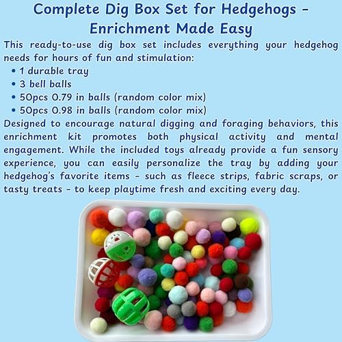 Dig-Box Tray For Hedgehog Cage With Ball Toy, Funny Dig-Box Tray Toys for Hedgehogs, Ball Bell Toy for Hamster Ferret Kitten Cat, Hedgehog Accessories, Small Animal Accessories (White, 8.4*5.9*1.6in)