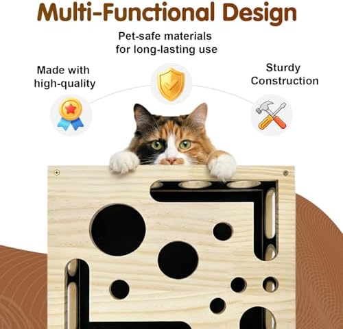 Cat Nail File Scratcher, Cat Scratch Puzzle Enrichment Box with Sandpaper Inside for Cat Claw Care, Stress-Free Trimming Nails, Puzzle Feeder Cat Toys Interactive for Indoor Cats (No Bell Balls)