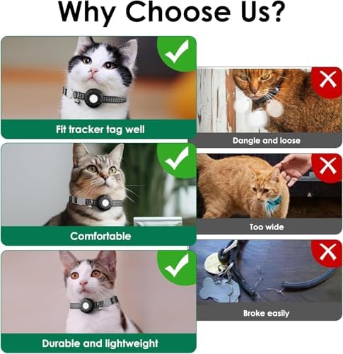 Cat Tracker,Pet Tracker for Cats Compatible with Apple Find My App(Only iOS),Waterproof Tracker Cat Collar with Safety Elastic Buckle,No Monthly Fee,Works with Any Collar (Black)