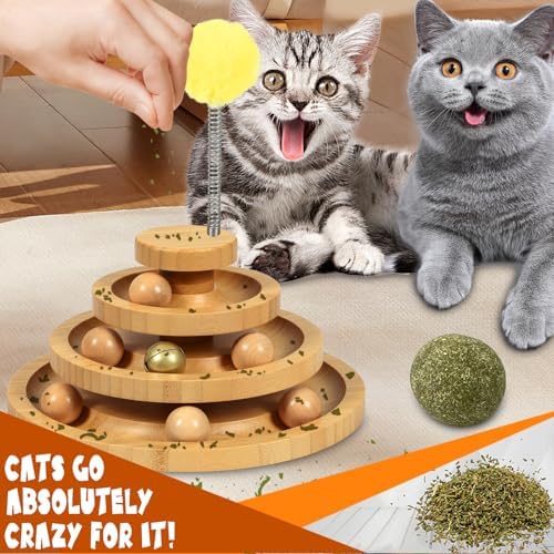 DoogCat Cat Ball Track - 3-Level Cat Ball Tower with 9 Removable Balls for Interactive Play and Mental, Physical Exercise - Large Size