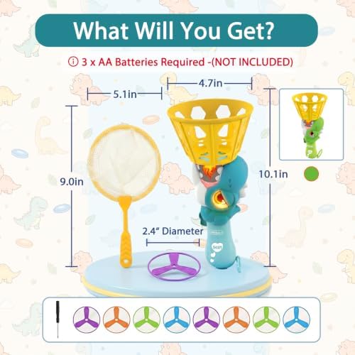 Outside Toys for Kids 4-8, Electric Dinosaur Flying Disc Launcher Toy for Kids, Automatic Flying Saucer Chasing & Catching Game for Boys and Girls, Outdoor Backyard Beach Indoor Active Toy