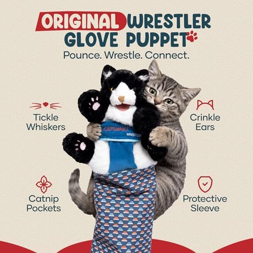 Wearable Cat Toy Wrestling Glove Puppet – Interactive Hand Mitt with Durable Protective Sleeve and Catnip - Play & Enrichment