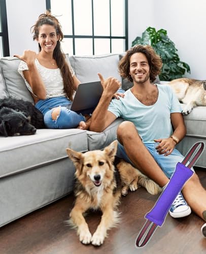 Clysoru Tug Toy for Dogs Tug of War Dog Toy with 2 Strong Red Band Handles Lasting Training Equipment Puppy to Large Dogs Interactive Toy Best for Tug of War Pull Indestructible Rope Toys (Purple)