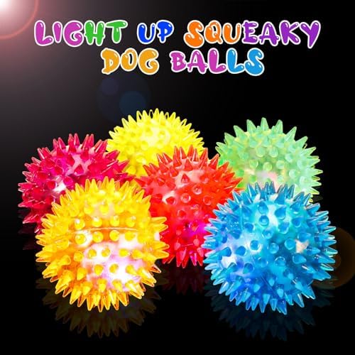 DragonflyDreams 6Pc Spiky LED Dog Chew Toys with Spiky Balls