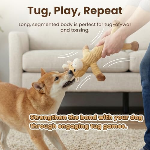 Laifug Interactive Squeaky Dog Chew Toy, Ideal Dog Toys for Chewers, Small, Medium & Large Dogs, and Fetch Lovers - Cow (Yellow), Large