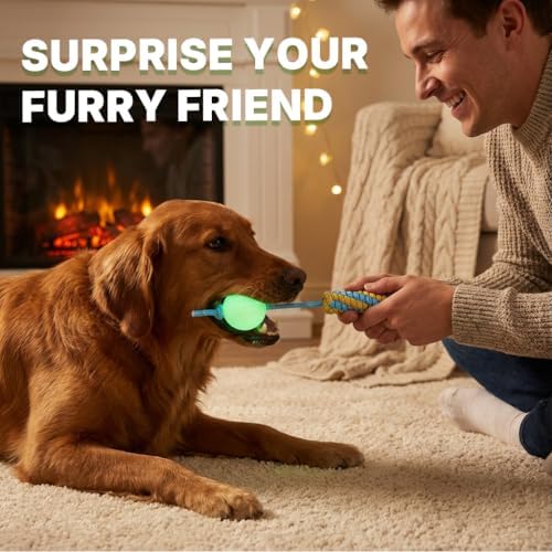 Knot Rope Dog Chew Toys, Glow in the Dark Dog Tug Toy with queaky Ball
