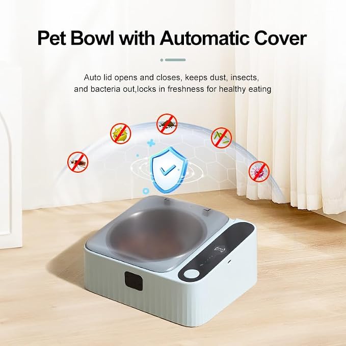 Automatic Cat Food Bowl with Infrared Sensor Lid, Auto Open & Close Pet Bowl, Elevated Stainless Steel Feeding Bowl, Dustproof Cover, Helps Keep Food Fresh and Clean, USB Rechargeable