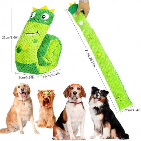 Plush Dog Toys, Long Foldable Squeaky Chew Pet Toys (Blue Dinosaur)