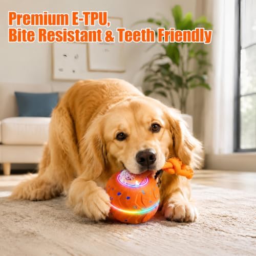 Smart Interactive Dog Toy Ball, Dog Enrichment Toys, Dog Barking Ball, E-TPU Material, Electric Automatic Moving and Rolling Dog Toy with Rope for Small, Medium, Large Dogs Boredom.