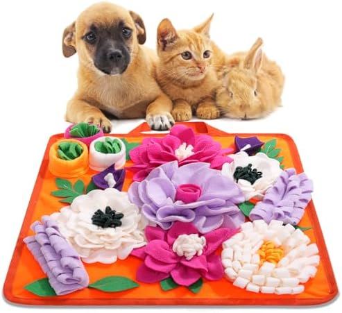 Snuffle Mat for Dogs,Dog Feeding Mat Sniff Mat Interactive Dog Puzzle Mat for Training and Stress Relief Encourages Natural Foraging Skills (Bright Orange)