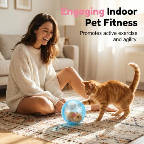 Self-Rolling Cat Toy Ball, Electric Hamster Running Rolling Ball with Auto Obstacle Avoidance, Automatic Moving Smart Cat Toys, Interactive Cat Toys for Indoor Cats & Dogs, Battery Model, Hamster Blue