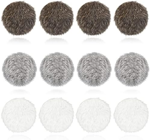 LEIFIDE 12 Pcs Real Rabbit Fur Ball Poms Cat Toys, Gray, Coffee, White
