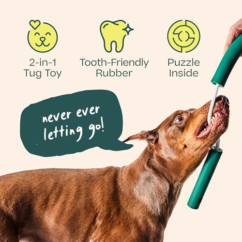 WOOF Nomchucks Dog Puzzle & Tug Dual Purpose Toy | 3 interactive zones, treat-dispensing design, natural rubber, durable rope, easy to clean, Woof Puzzle Treat compatible