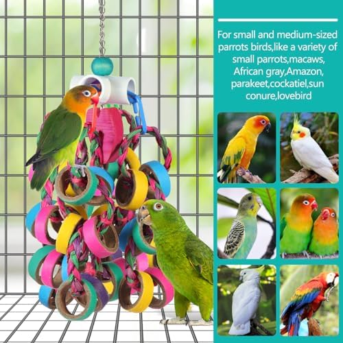 lovyoCoCo Bird Toys Conure Toys,Bird Parrot Foraging Shredder 24 Pcs Colorful Bagel Chewy Rings for Small Parrots Parakeets Conures Cockatiels Love Bird Cage Accessies (W)