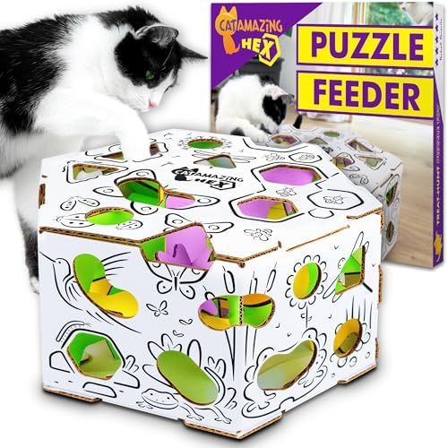 Cat Amazing HEX – Interactive Cat Treat Puzzle Box & Puzzle Feeder – Treat Maze Box for Indoor Cats – Enrichment Food Dispenser Toy!