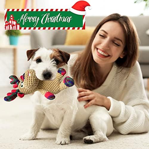 Christmas Squeaky Plush Dog Toys for Small Medium Large Dogs, Durable and Indestructible Dog Christmas Toys, Cute Reindeer Squeaky Dog Toys,Teeth Cleaning and Interactive Puppy Toys
