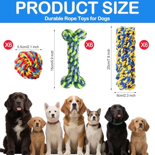 18 Pcs Dog Rope Toys Set Interactive Chew Balls Toys for Aggressive Chewers Large Medium Small Dogs Pet Puppy Teeth Cleaning Fun Training Birthday Gifts