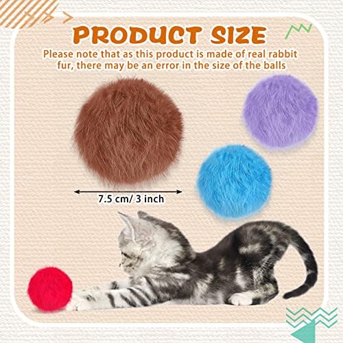 LEIFIDE 12 Pcs Real Rabbit Fur Ball Poms Cat Toys, Bright Color