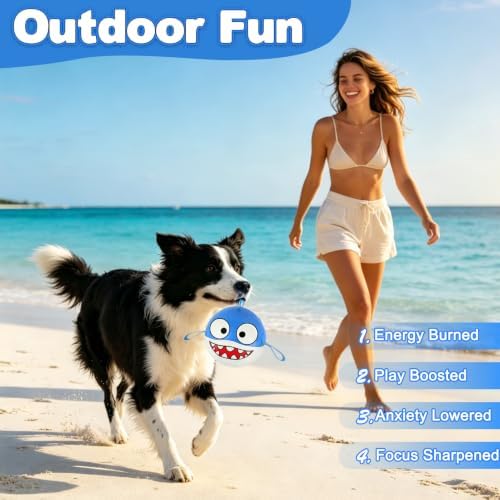 Vivifying Dog Soccer Ball, 6 Inch Inflatable Shark Dog Toy with Nylon Grab Tabs, Reinforced PU Interactive Fetch and Tug Ball for Small Dogs, Blue and White