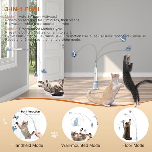 Interactive Cat Toys for Indoor Cats, Upgraded 360° Automatic Spin Butterfly, USB Rechargeable Electric Cat Teaser with Strong Suction Base, Enrichment Toy for Bored Cats (Blue)