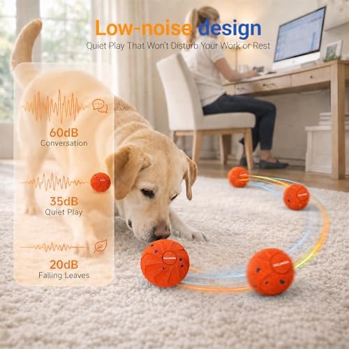 Interactive Dog Ball Toy, Automatic Rolling & Bouncing, 3.2" Orange, E-TPU