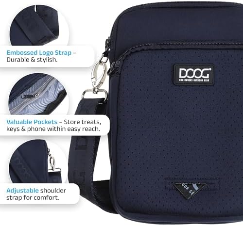 DOOG Neosport Walkie Bag - Lightweight Neoprene Dog Treat Pouch & Crossbody Shoulder Bag with Built-in Poop Bag Dispenser - Hands-Free Everyday Essentials - Navy