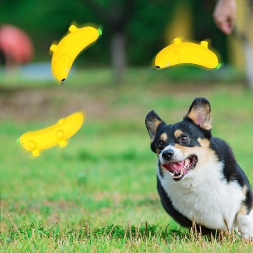 5.3'' Squeak Latex Dog Toys Banana 3 Pcs, Funny Fruit Sets Pet Toys Puppy Small Medium Dog Squeaky Chew Toys