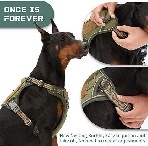 BUMBIN Tactical Dog Harness for Large Dogs No Pull, Famous TIK Tok No Pull Dog Harness, Fit Smart Reflective Pet Walking Harness for Training, Adjustable Dog Vest Harness with Handle Green XL