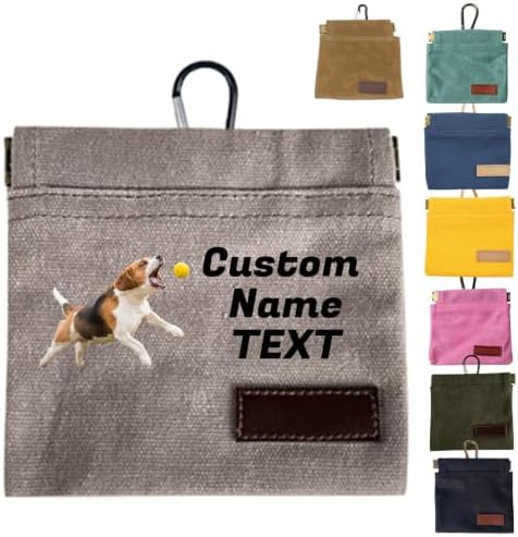 Custom Dog Treat Pouch with Image Logo Name,Portable Puppy Dog Training Treat Bag,Self-Closing Pet Feed Snack Reward,Hand Free Dog Walking Bag with Carabiner