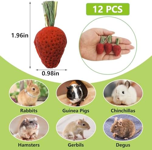 Fhiny Rabbit Chew Toys, 12 PCS Natural Hamster Molar Snacks Handmade Small Animal Chew Toys for Teeth Timothy Hay Treats Habitat Decor for Bunny Guinea Pig Chinchilla Hamster Gerbil Dental Care