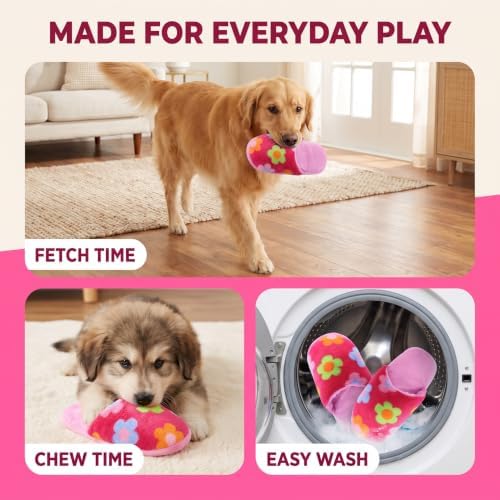 2Pcs Chew-Resistant Dog Toys with Interactive Squeaker - Double-Layer Oxford Fabric Plush Pet Chew Toys for Aggressive Chewers, Machine Washable (Slipper Design, Multicolor)