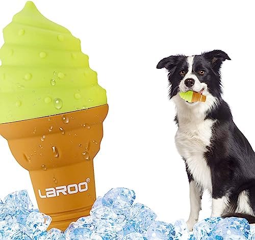 LaRoo Dogs Toys for Summer Cooling, Frozen Dog Toys, Full with Water Frozen, Prevention of Heat Stroke Upgraded Teething Chew Toy (Ice Cream Shape-Green).